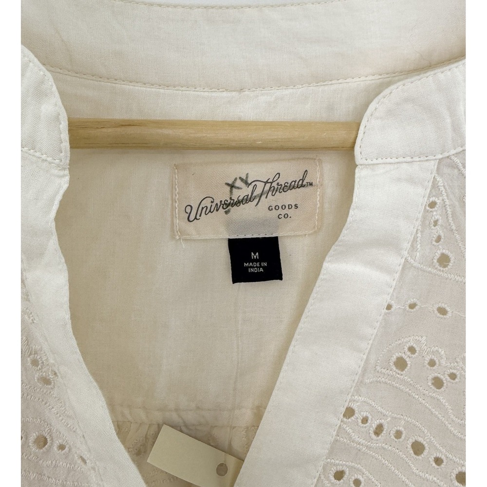 NWT Universal Thread Ivory Balloon Sleeve Eyelet Popover Blouse Sz M Boho Preppy - Picture 5 of 9